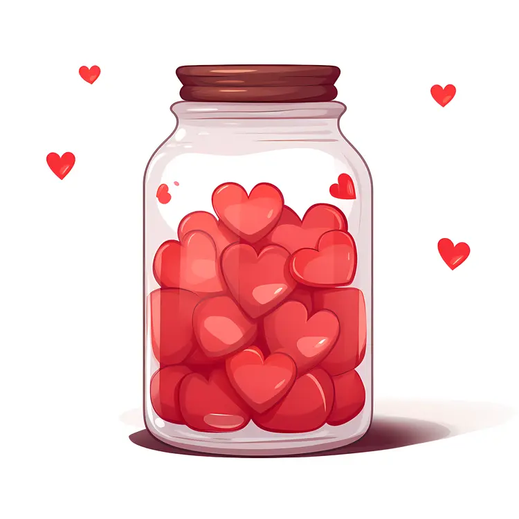 Jar Filled with Red Hearts for Valentine's Day