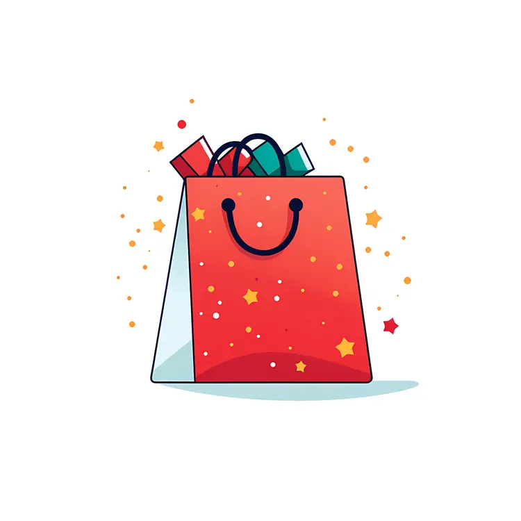 Red Gift Bag with Stars and Presents