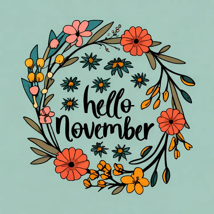 Hello November with Flowers and Wreath