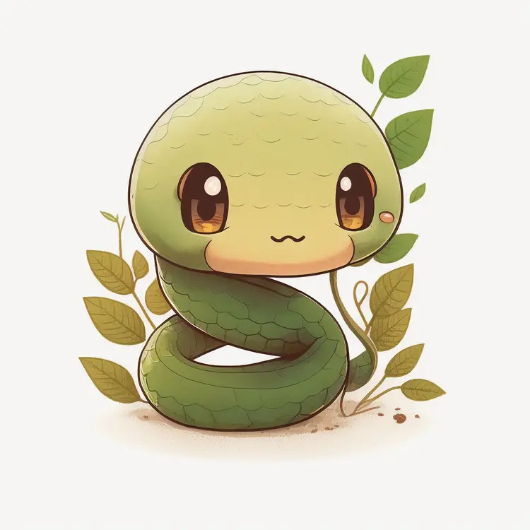 Cute Green Snake with Leaves