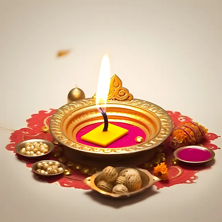 Beautiful Diwali Thali with Diya and Offerings