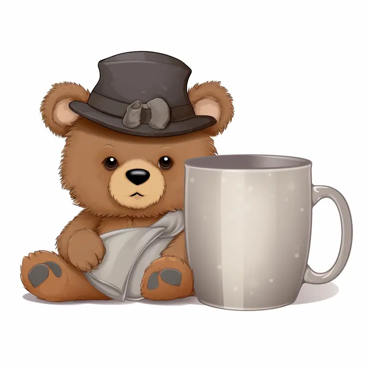 Cute Teddy Bear with Mug and Hat