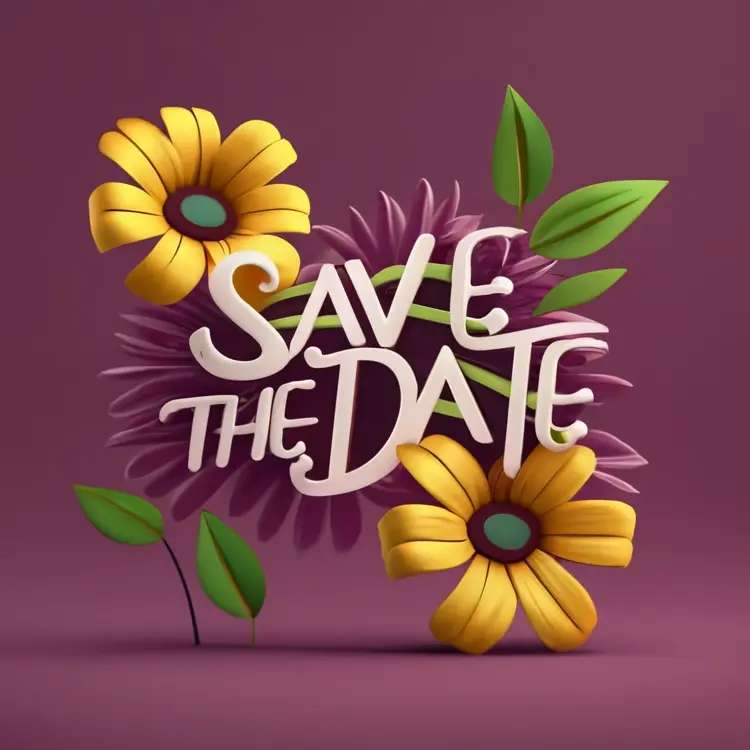 Save the Date with Flowers and Purple Background