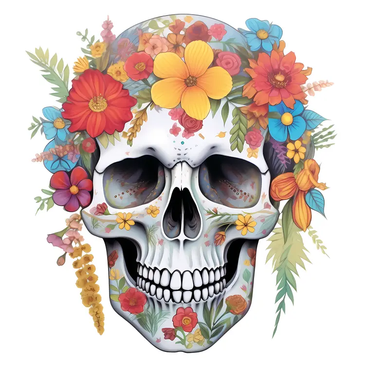 Colorful Floral Skull for Day of the Dead Celebration