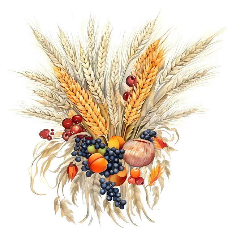 Harvest Wheat and Fruits Illustration