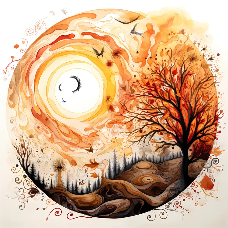 Abstract Sun and Tree in Circular Design