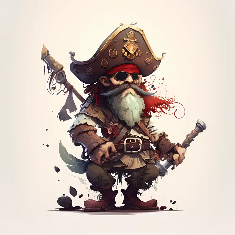 Cartoon Pirate Character with Hat and Sword