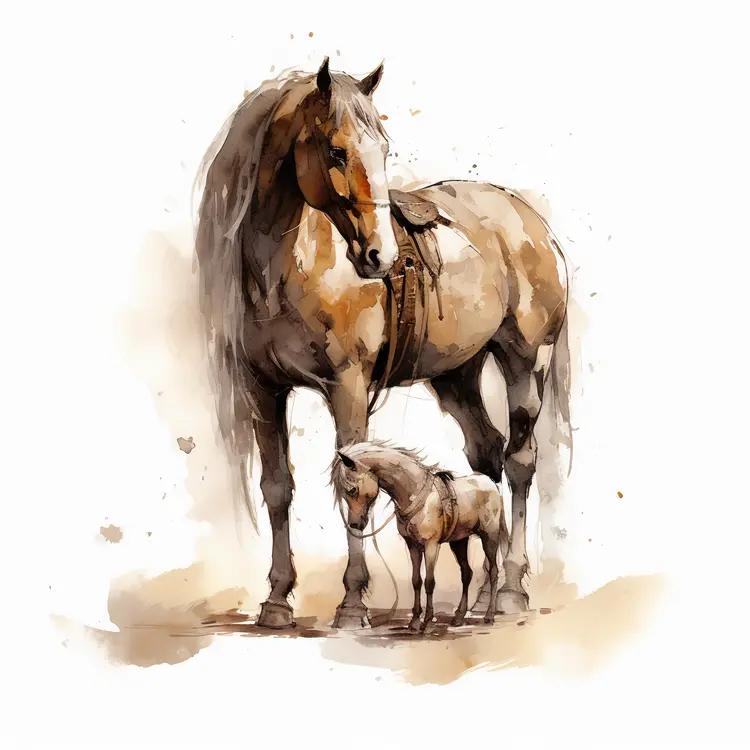 Beautiful Horse and Foal Illustration