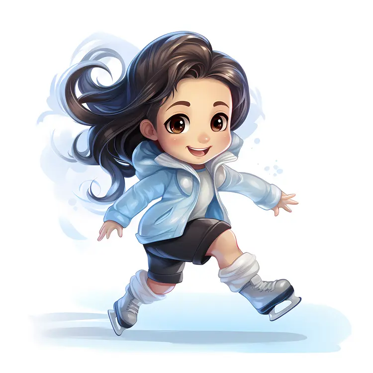 Cute Girl in Blue and White Skating Outfit