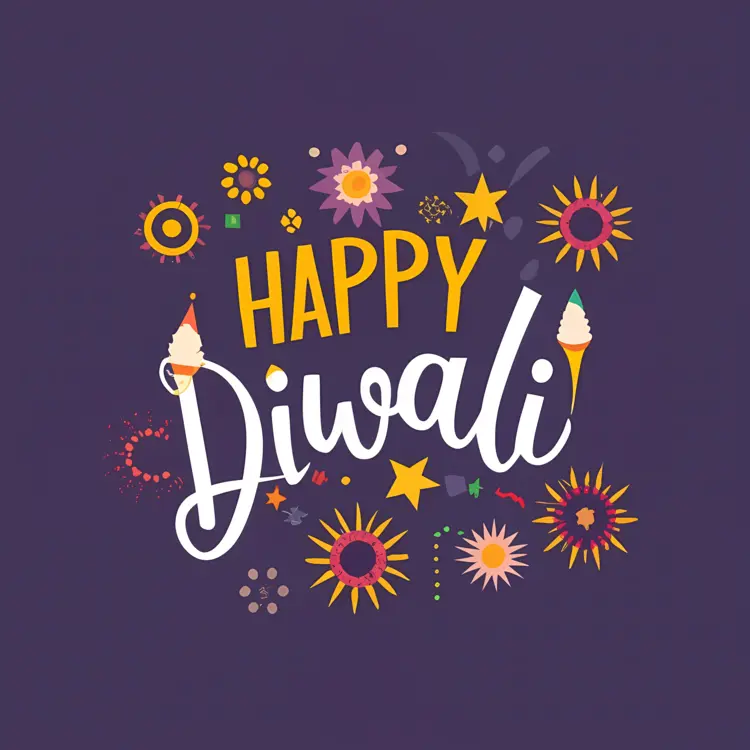 Happy Diwali Lamp with Fireworks
