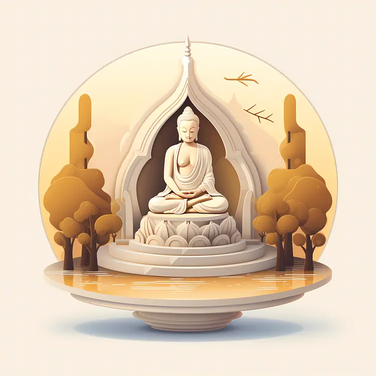 White Buddha in Temple Illustration