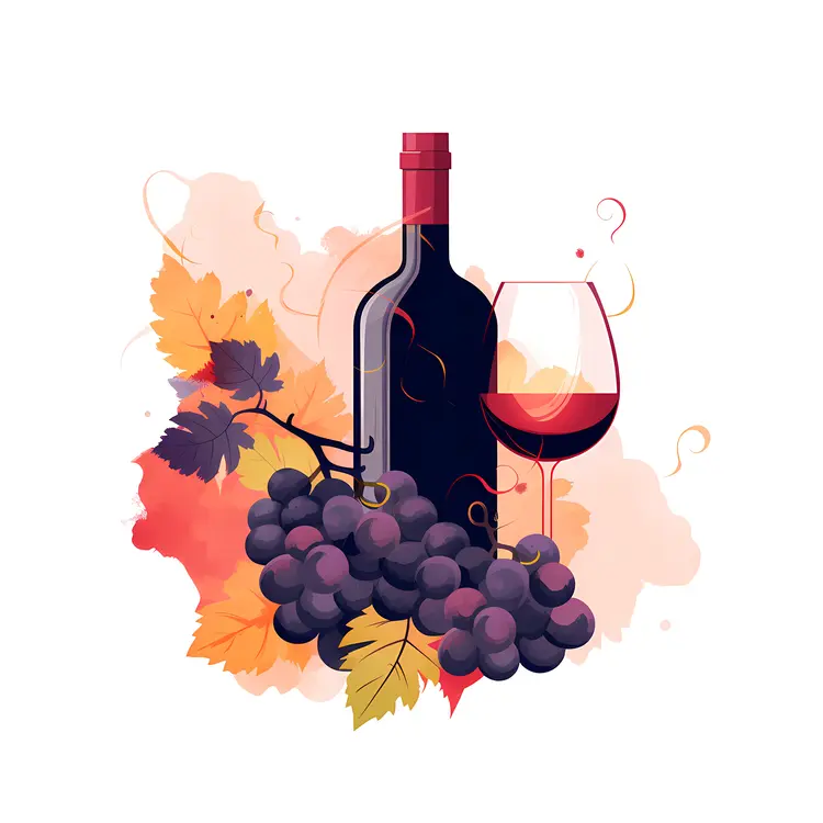 Elegant Wine Bottle with Grapes and Glass