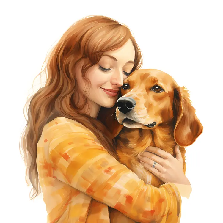 Girl with Red Hair Hugging Her Dog