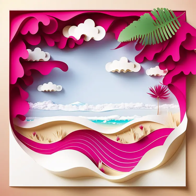 Colorful Beach Landscape with Palm Tree