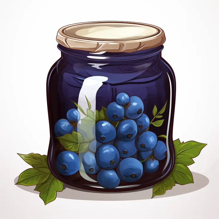 Blueberry Jam Jar with Fresh Leaves