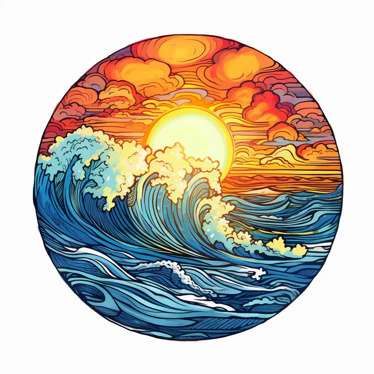 Vibrant Ocean Wave at Sunset