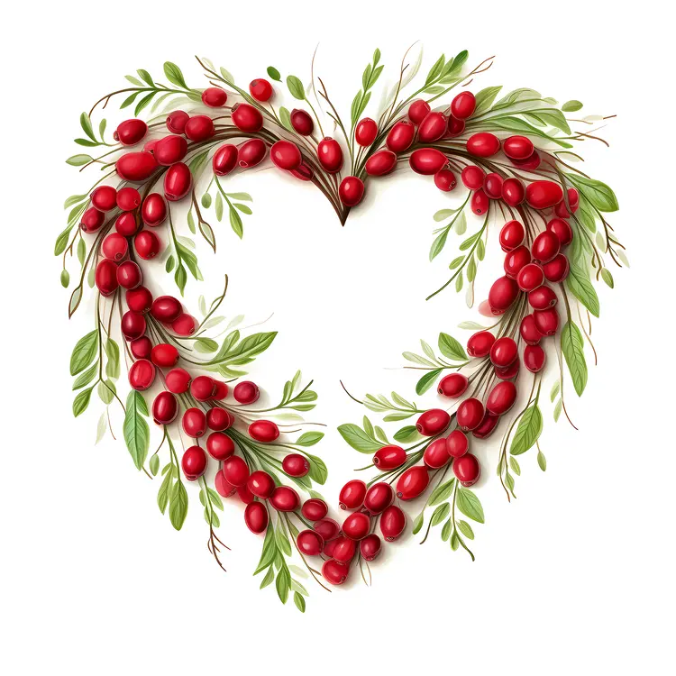 Heart-shaped Wreath with Red Berries and Green Leaves