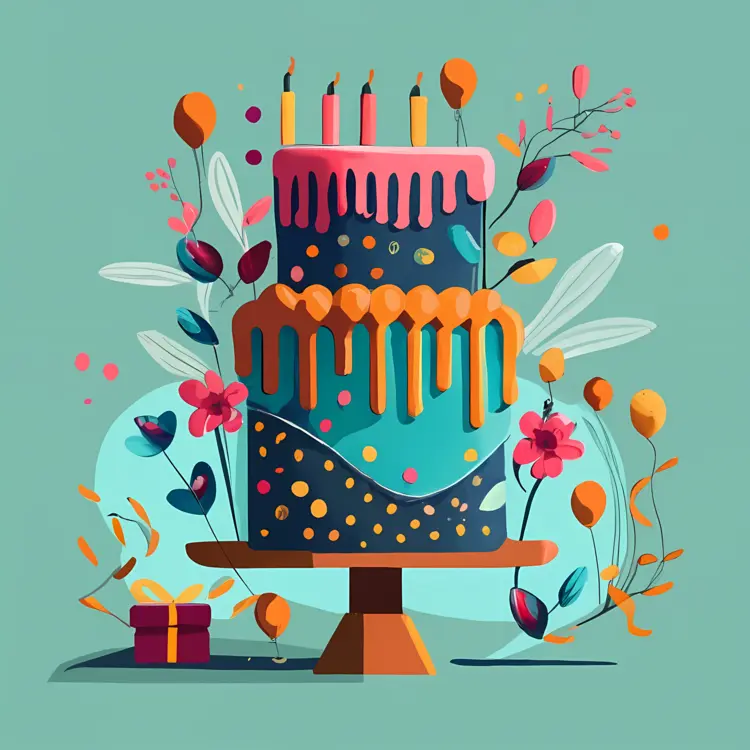 Stylish Birthday Cake with Candles and Flowers