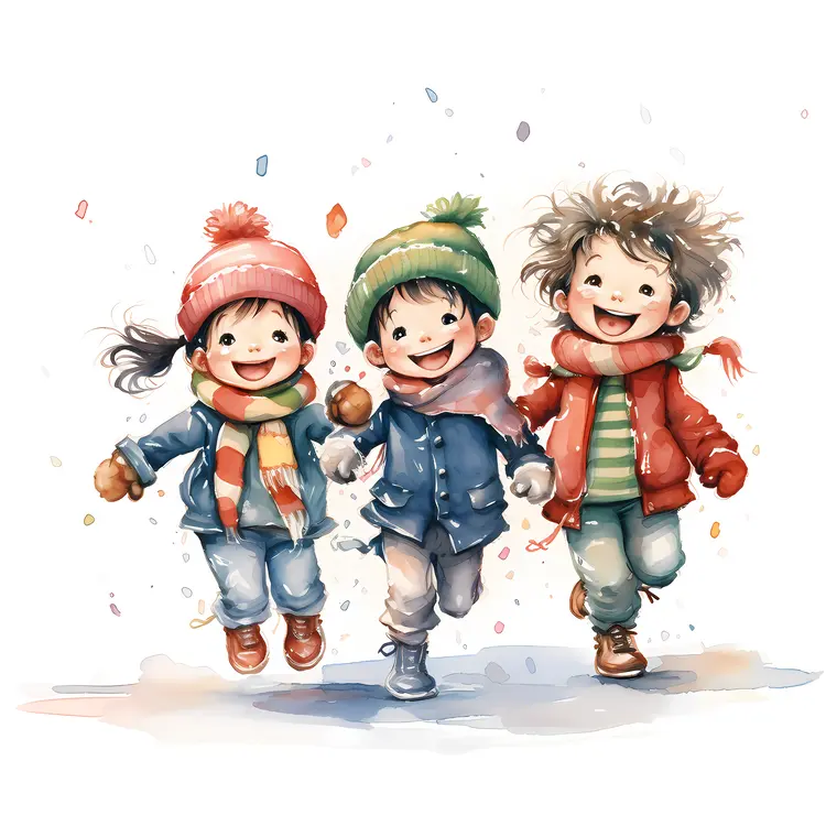Children in Winter Clothes Playing in Snow