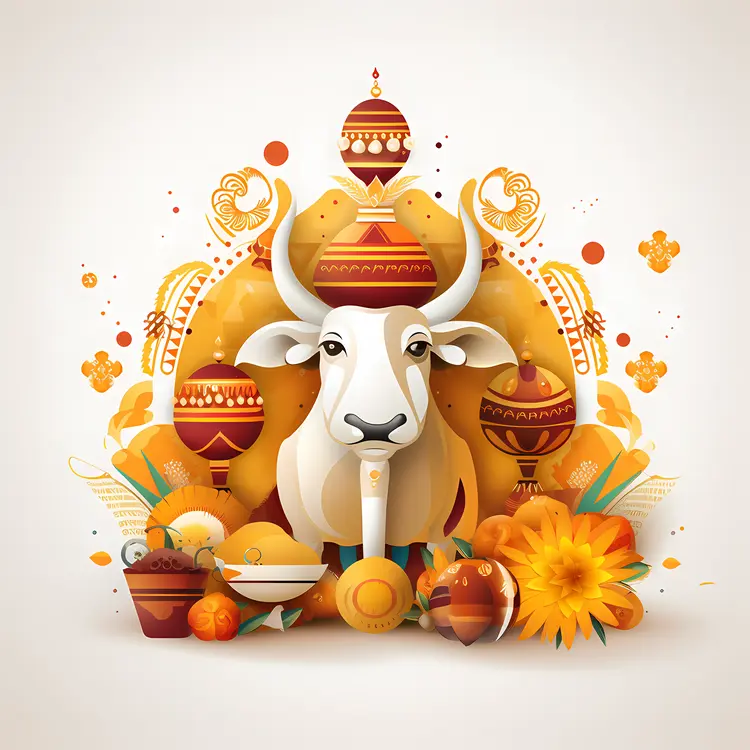 Sacred Cow with Traditional Decorations for Festival Celebration