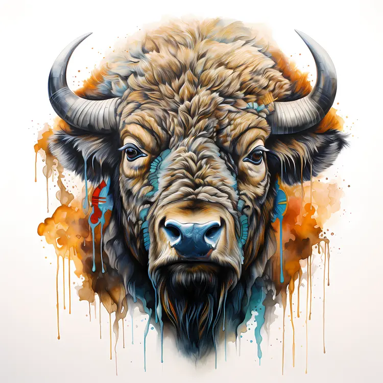 Majestic Bison Portrait with Artistic Background