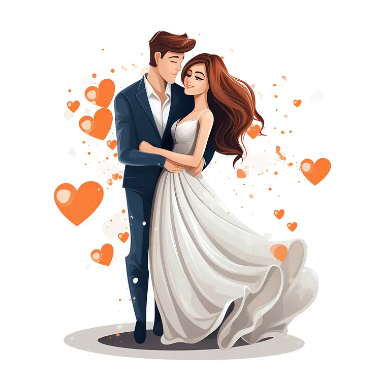 Bride and Groom with Hearts