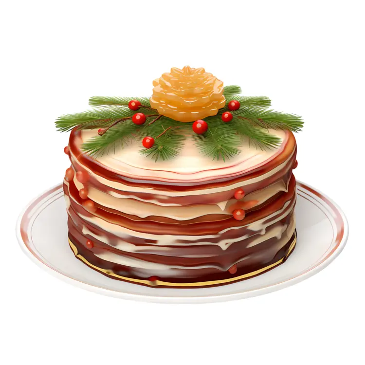 Christmas Cake with Pinecone and Berries