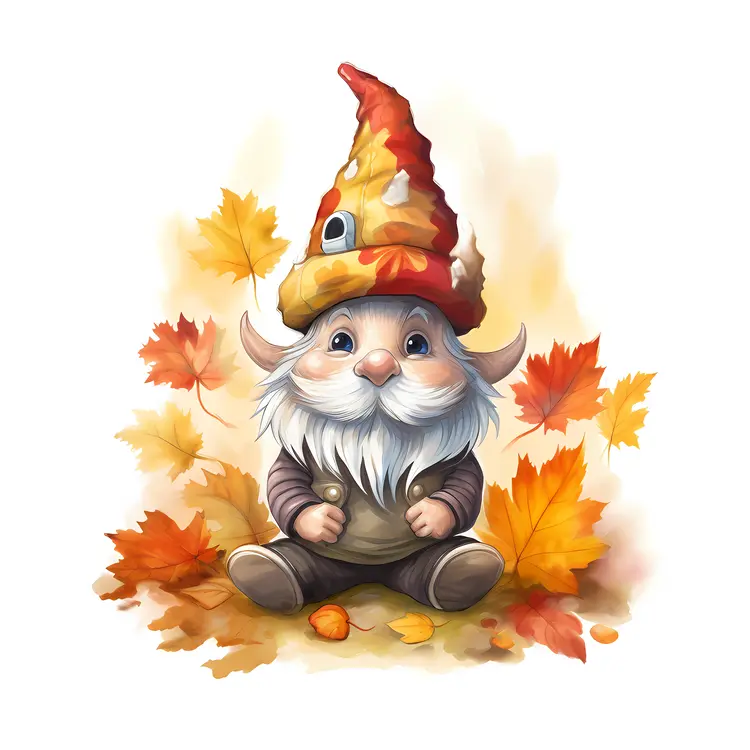 Cute Gnome with Autumn Leaves for Thanksgiving