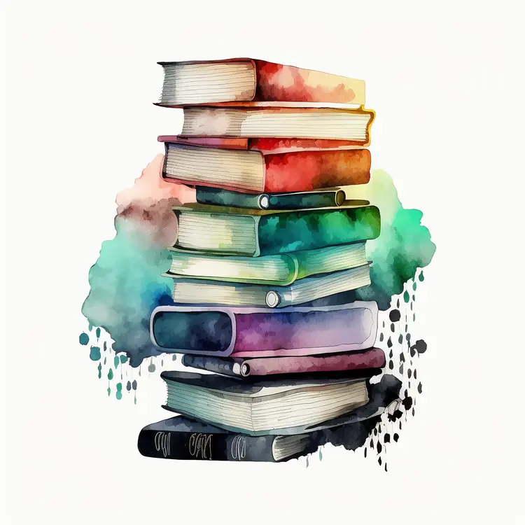 Colorful Watercolor Stack of Books