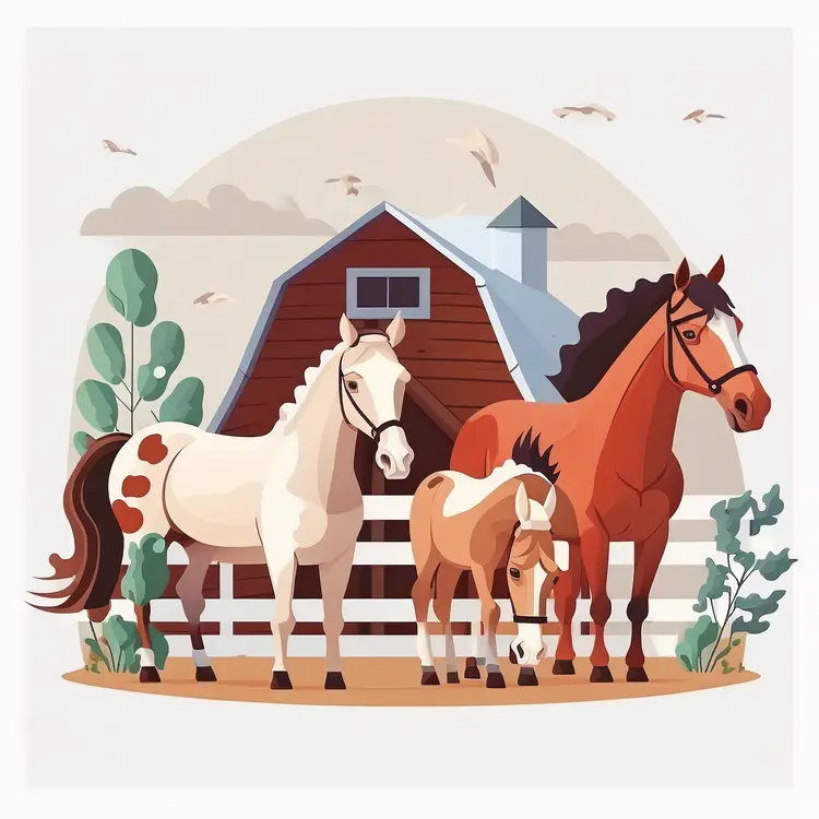 Horses and Barn in a Countryside Setting