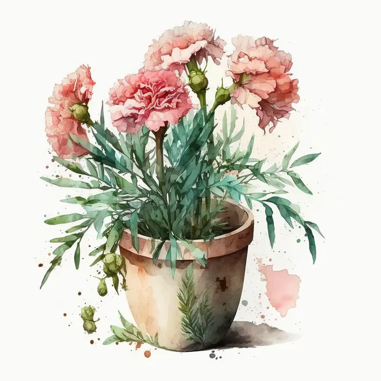 Beautiful Carnations in a Rustic Flower Pot