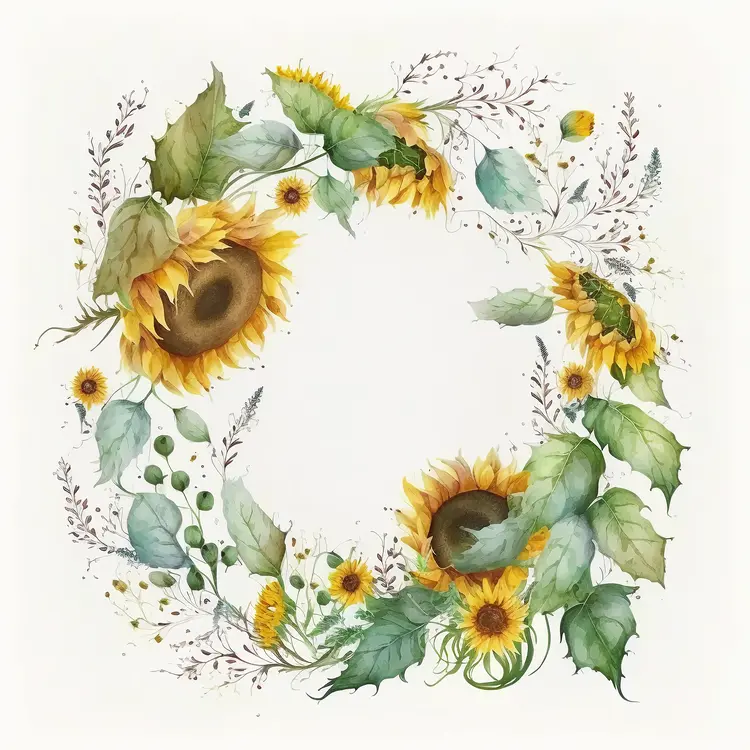 Beautiful Sunflower Wreath in Watercolor Style