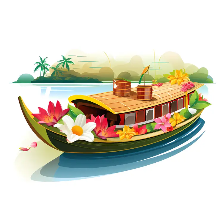 Beautiful Boat Decorated with Flowers for Onam Festival