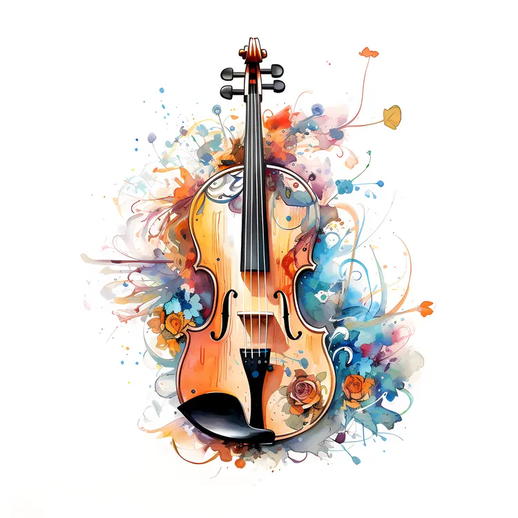 Violin with Floral Artistic Background