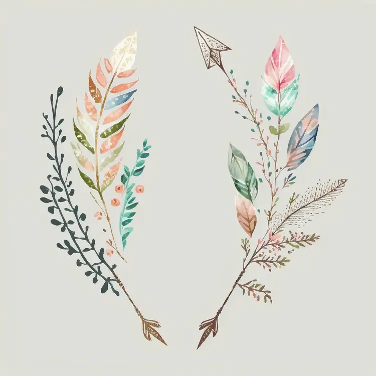 Colorful Feather and Leaf Illustration