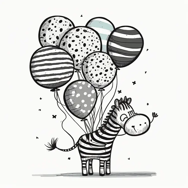 Cute Zebra with Balloons Illustration