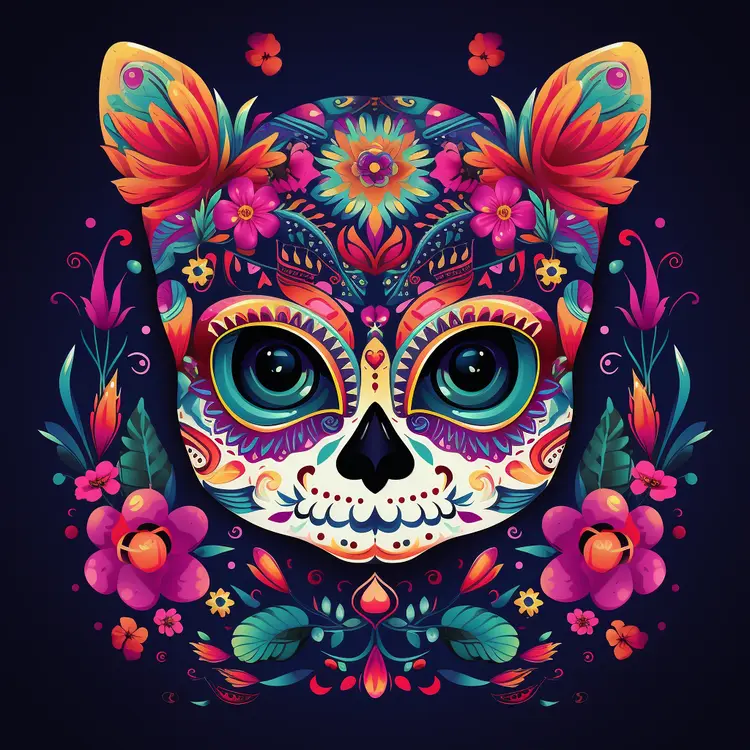 Colorful Sugar Skull with Floral Patterns for Day of the Dead