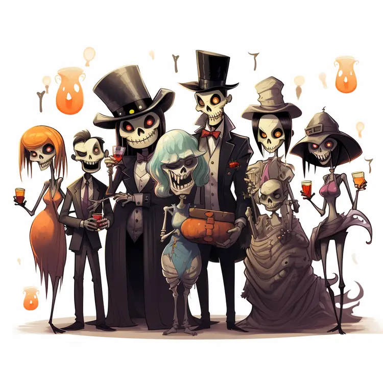 Group of Skeletons in Halloween Costumes