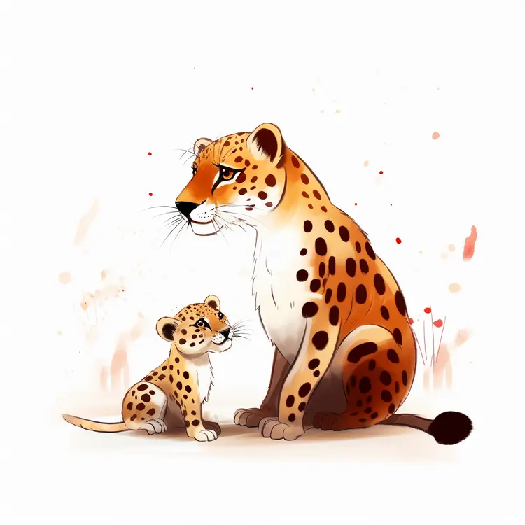 Cute Leopard and Cub Illustration