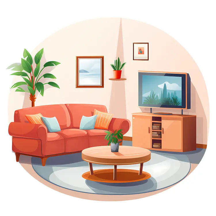 Cozy Living Room with Sofa and TV