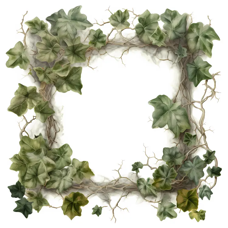 Beautiful Ivy Frame with Green Leaves and Twigs