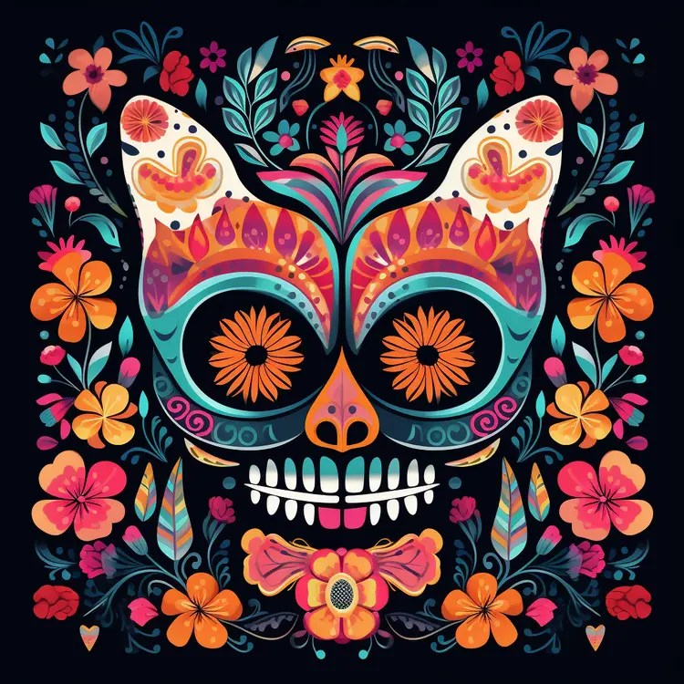 Colorful Sugar Skull with Floral Patterns for Day of the Dead