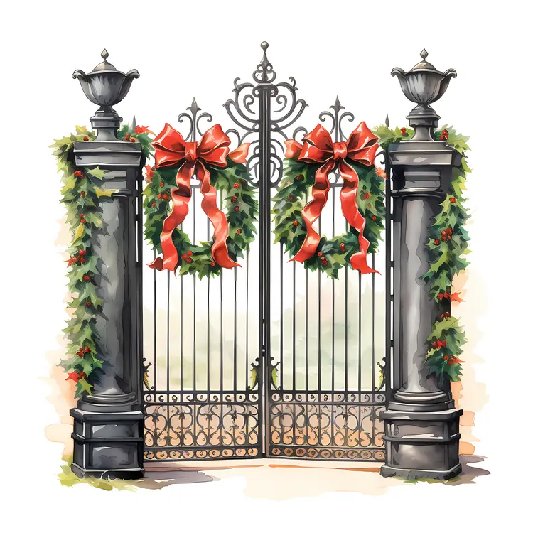 Christmas Decorated Gate with Wreaths