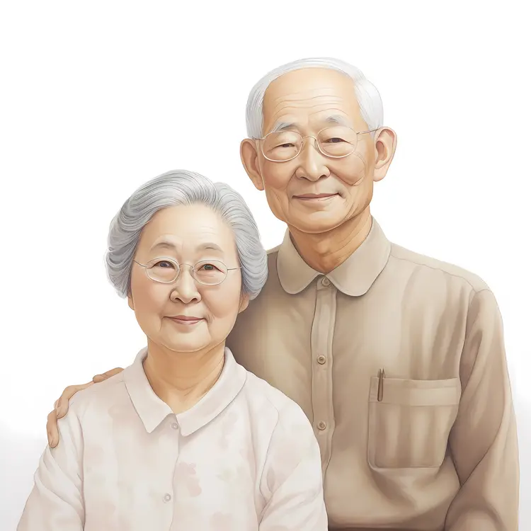Smiling Elderly Couple in Watercolor Style