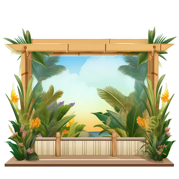 Tropical Bamboo Frame with Lush Greenery