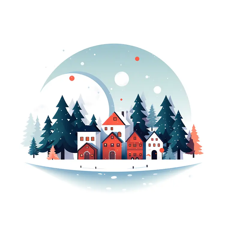 Snowy Village at Night