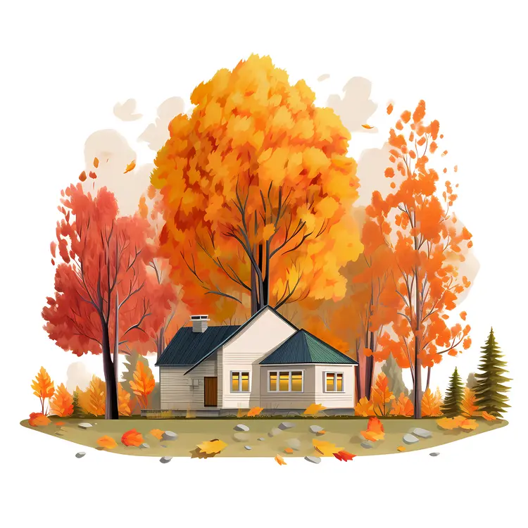 Small house with autumn leaves