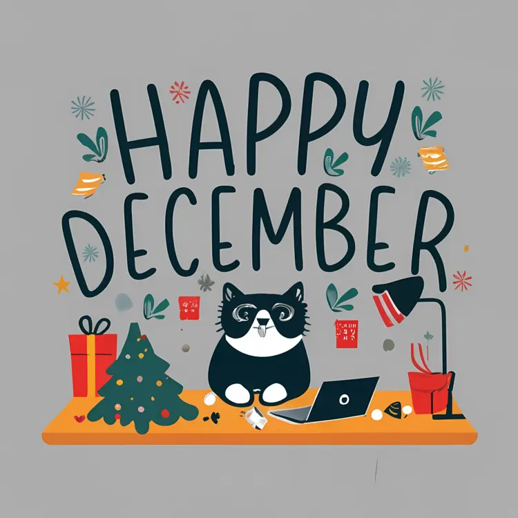 Cat with Christmas Tree in December