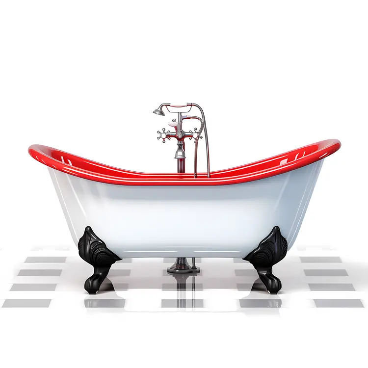 Red and White Clawfoot Bathtub