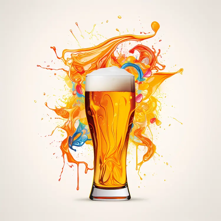 Frothy Beer Glass with Colorful Splash